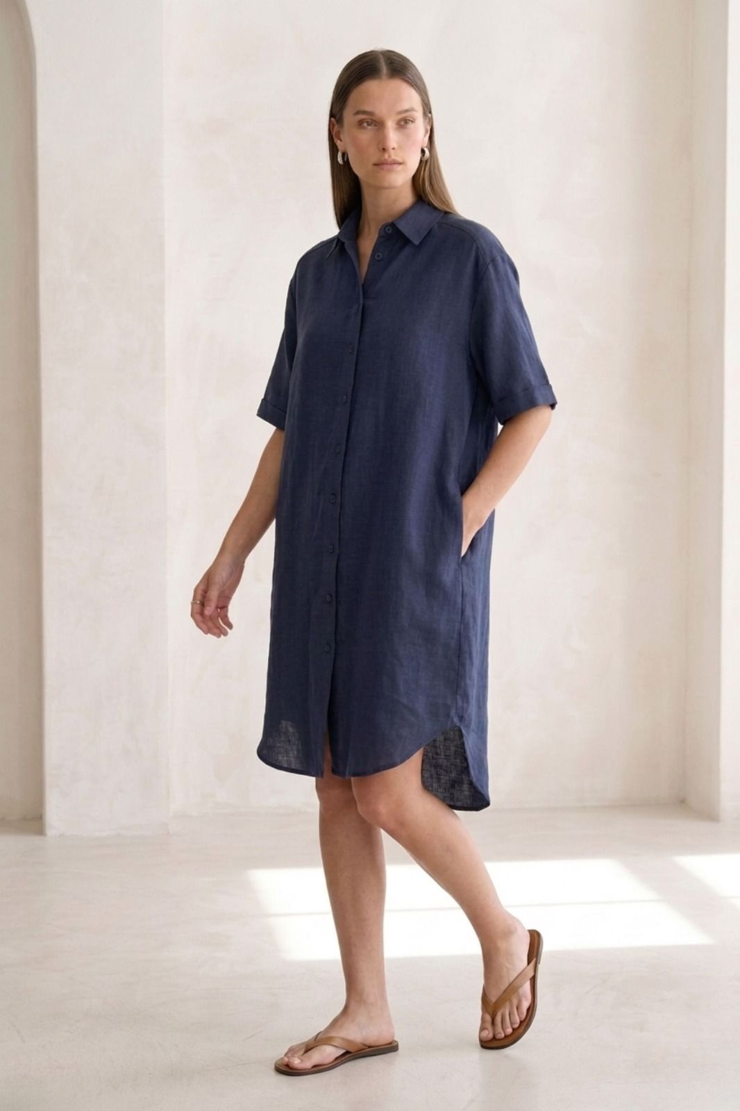 Robe chemise courte lin et lyocell