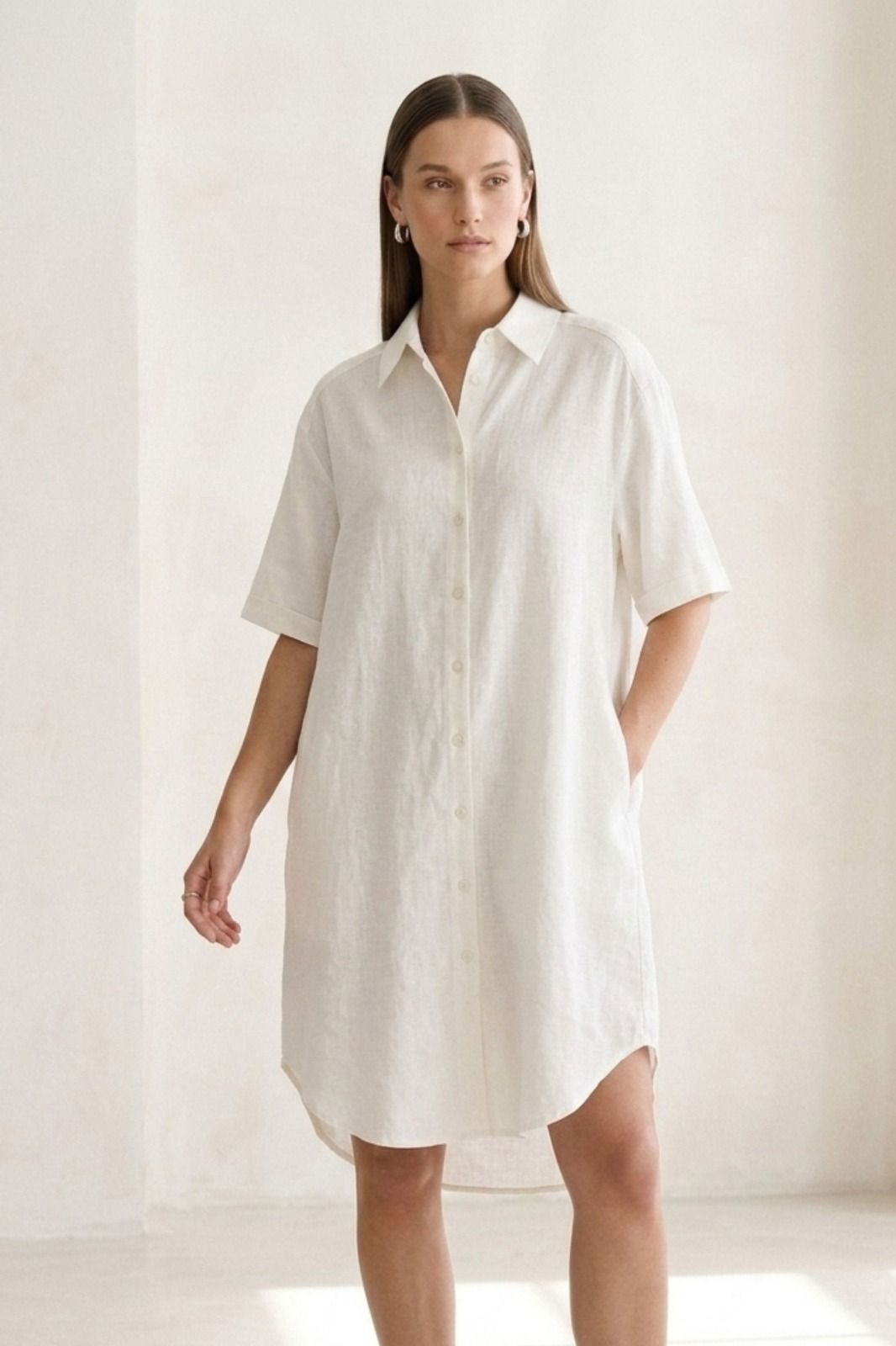 Robe chemise courte lin et lyocell