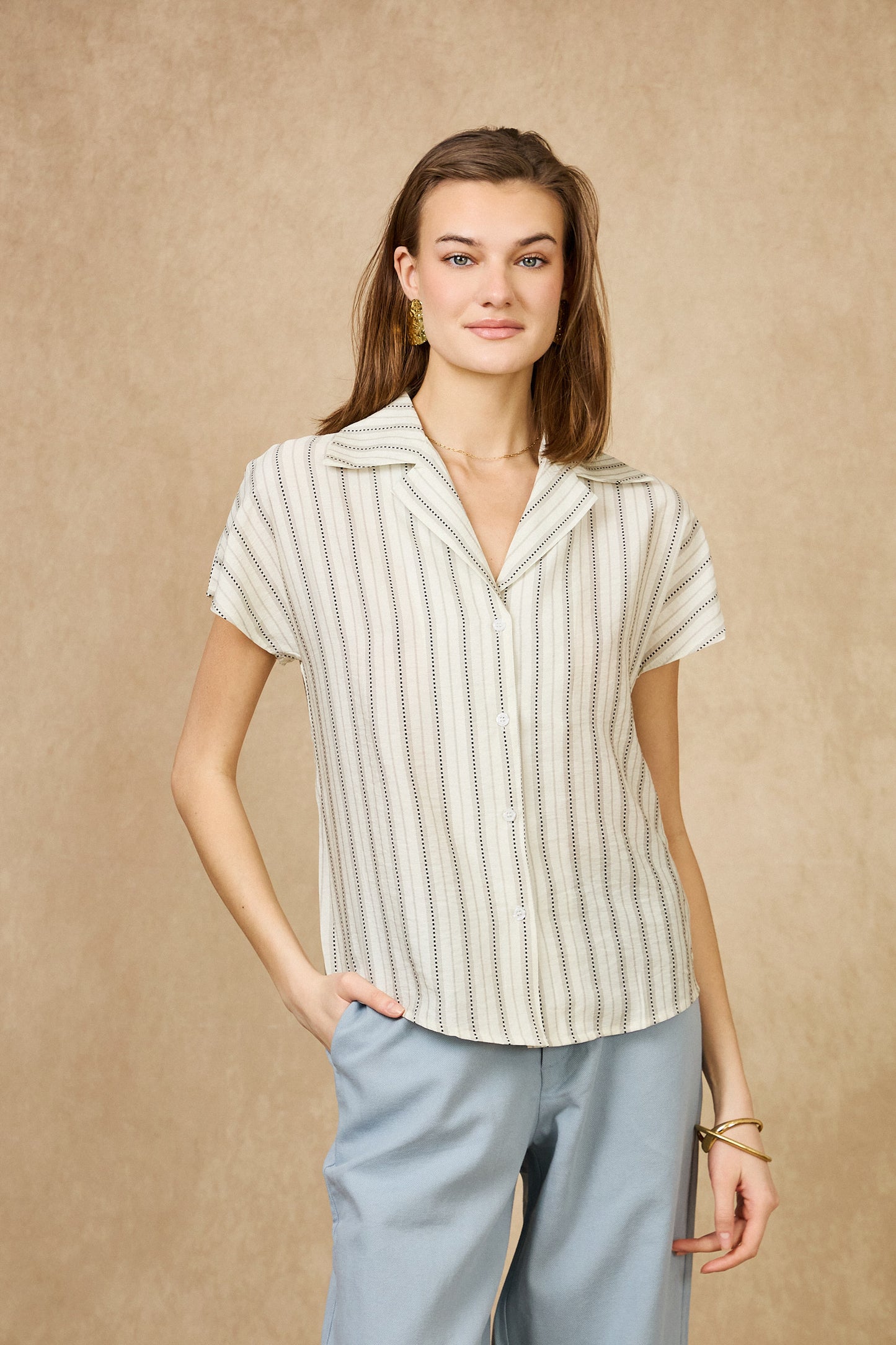 Chemise coton rayée manches courtes