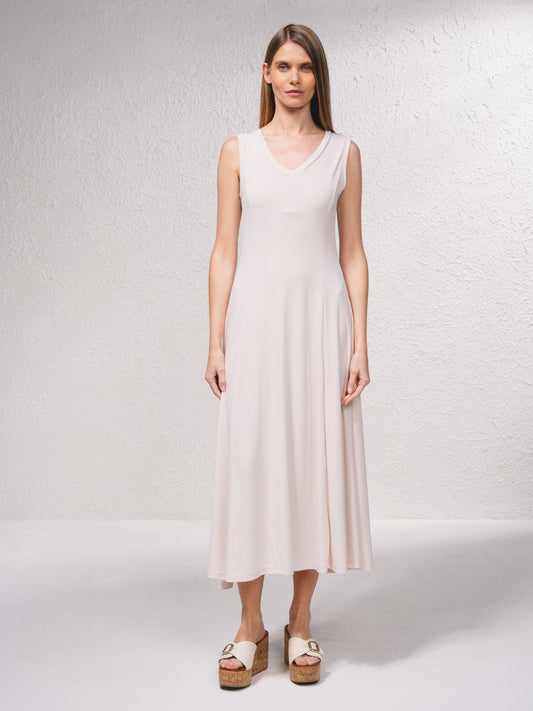 Robe maille midi fluide écru