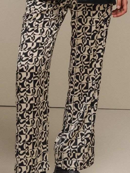 Pantalon satin motif géométrique noir et blanc