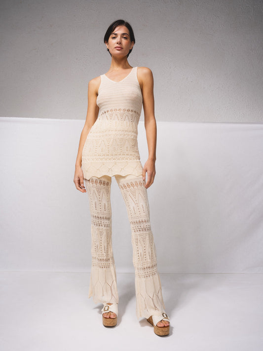Pantalon crochet beige
