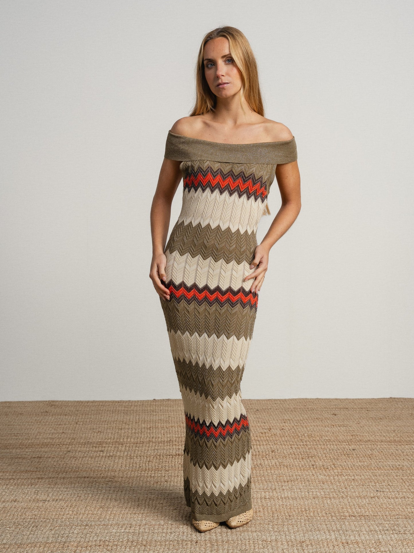 Robe longue lurex motif zig zag