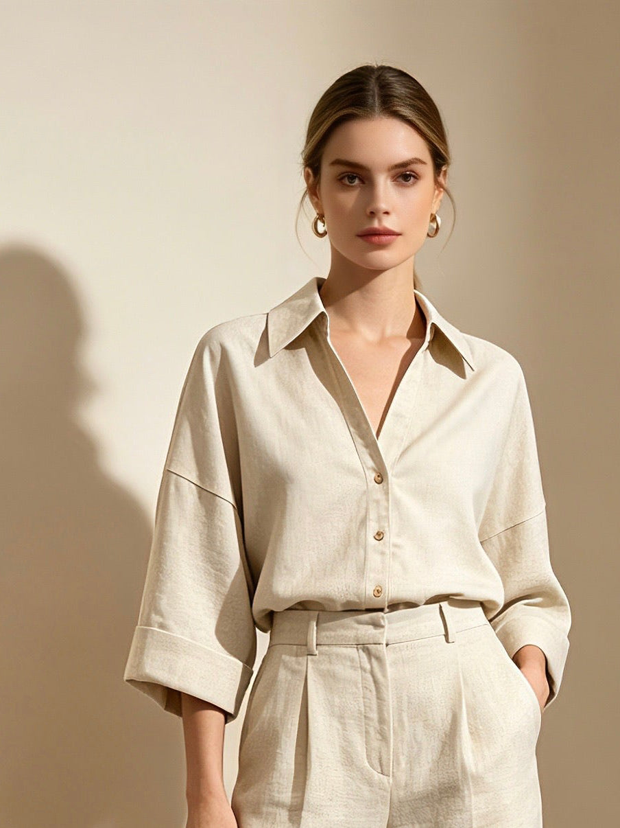 Chemise oversize manches kimono unie beige ou bleue