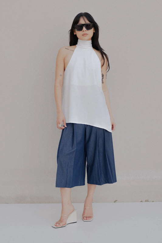 Top halter blanc asymétrique