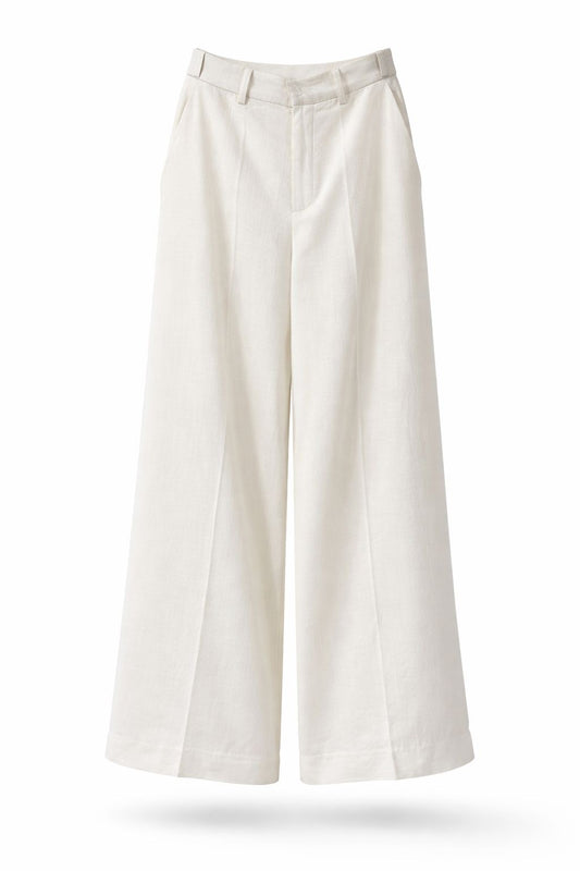 Pantalon tailleur lin blanc assorti