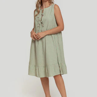 Robe courte coton rayée verte ou jaune