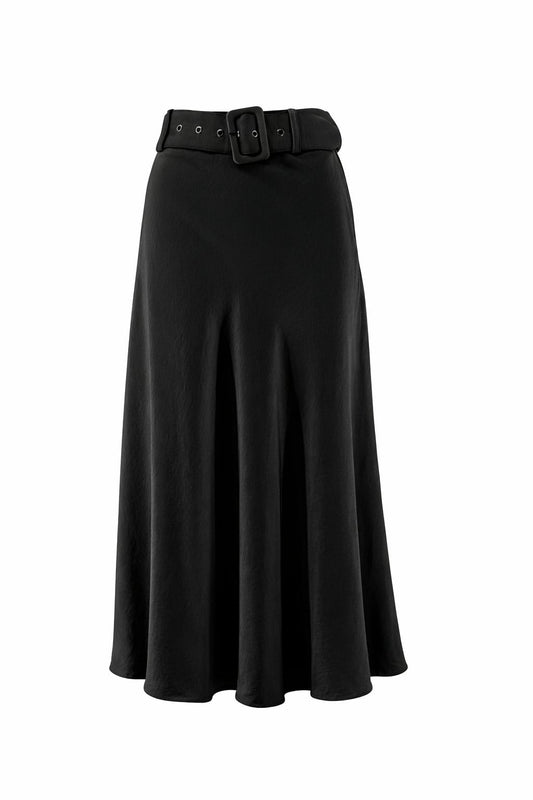 Jupe longue satin avec ceinture