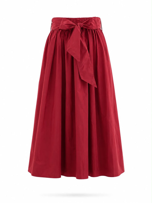 Jupe longue satin coton rouge ou marine noeud à la taille