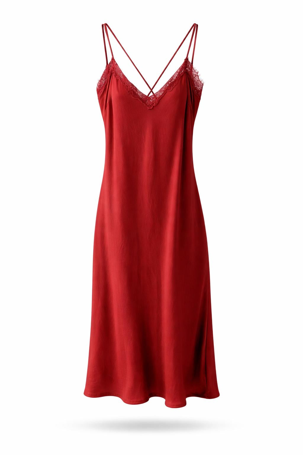 Robe midi satin et dentelles