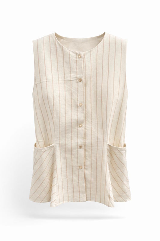 Gilet sans manches beige rayé lurex