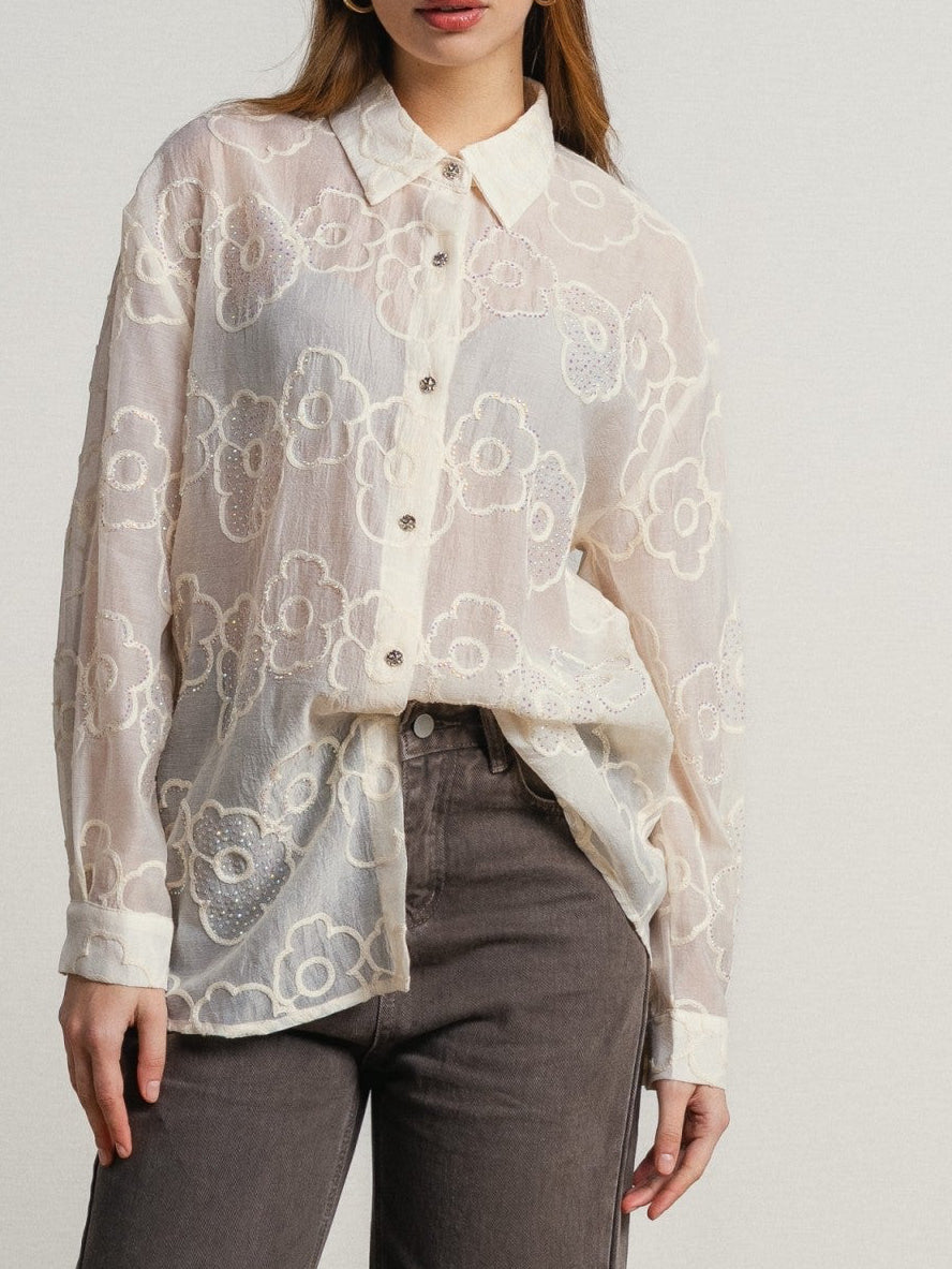 Chemise crème brodée paillettes