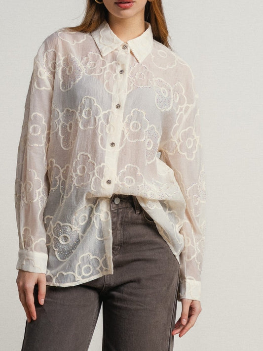 Chemise crème brodée paillettes