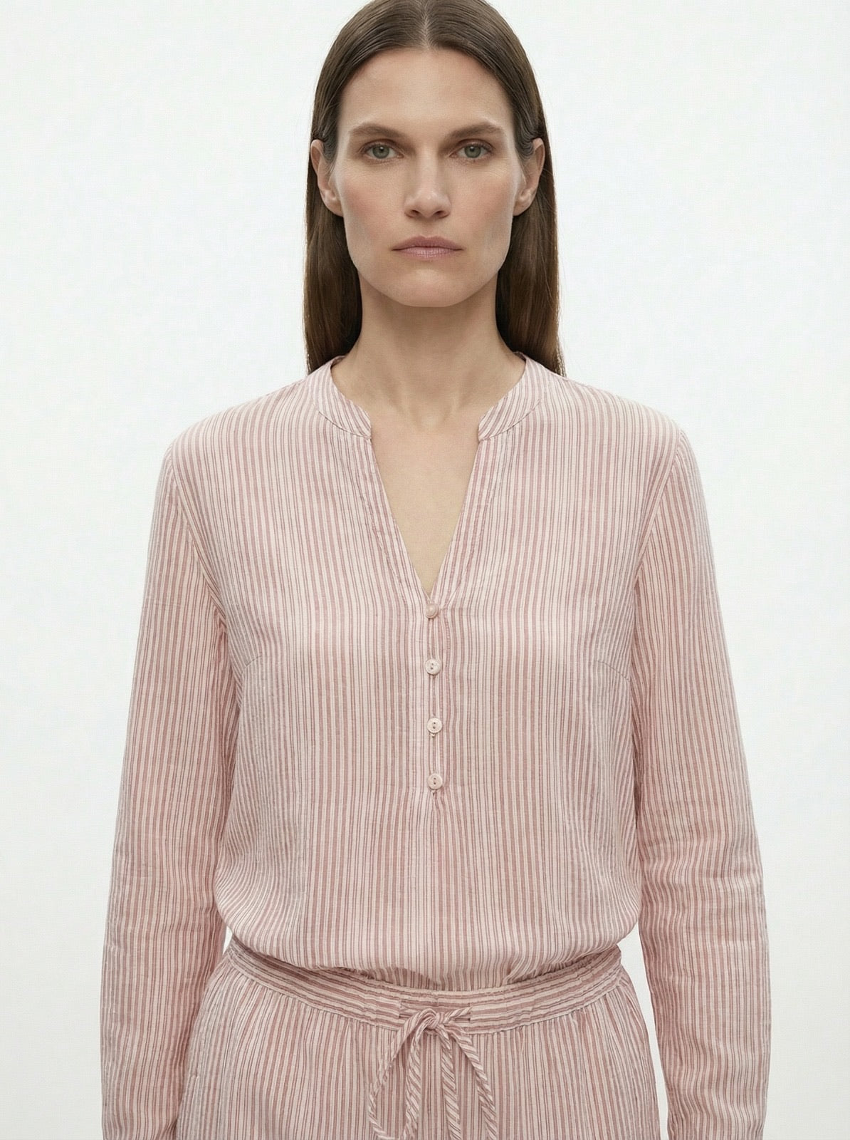 Blouse chemise rayé beige rouille
