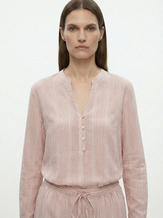 Blouse chemise rayé beige rouille