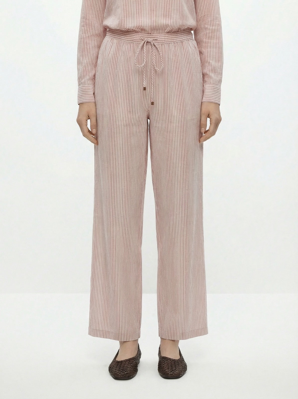Pantalon rayé beige rouille