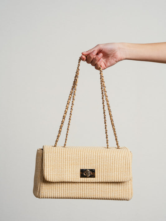 Sac à main paille et anse chaîne