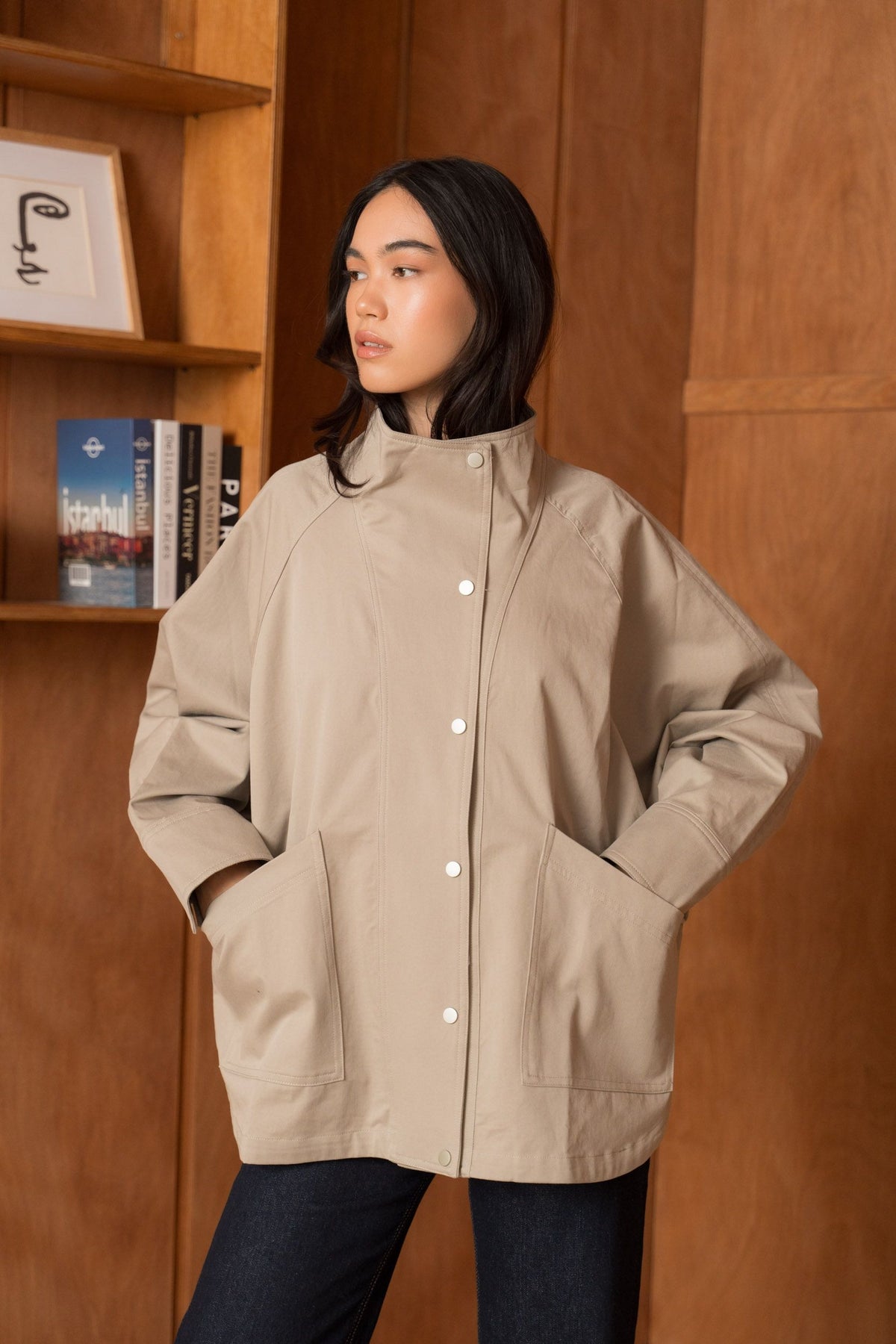Veste large tencel beige ou Navy