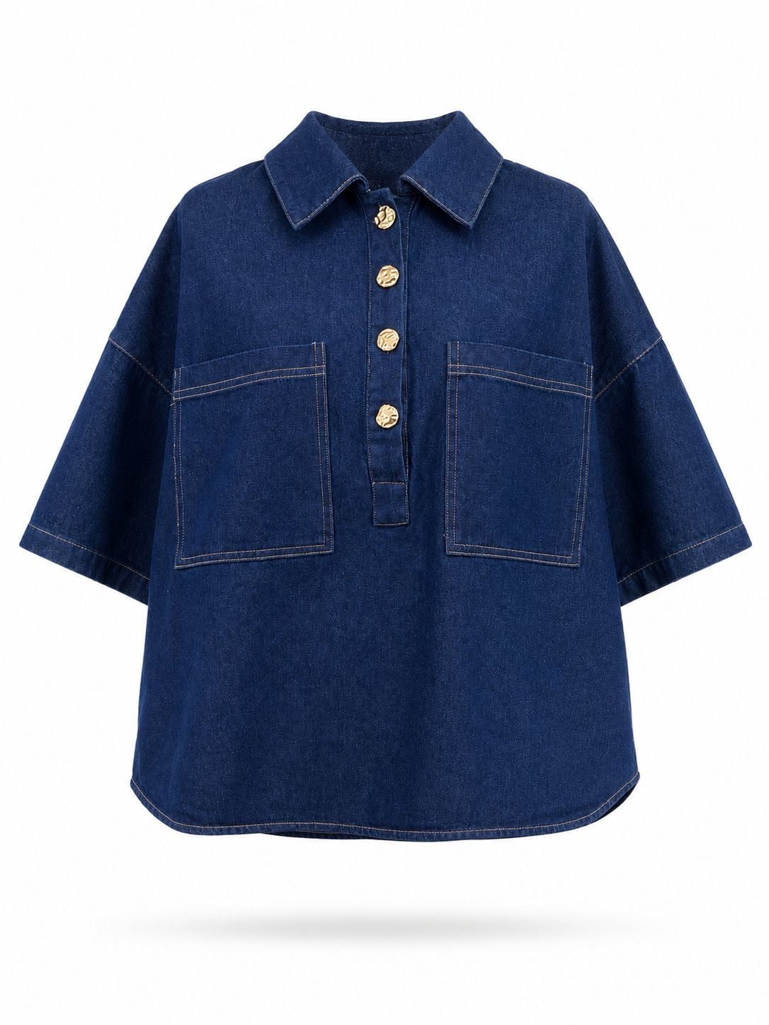 Blouse jean brut manches courtes