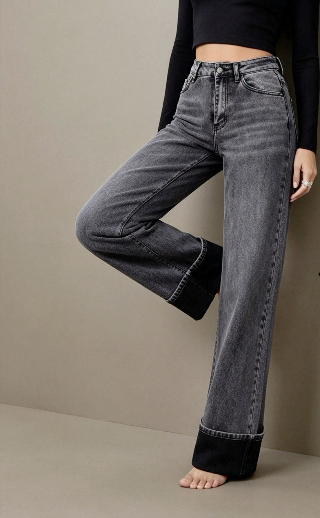 Jean dad fit gris revers noir