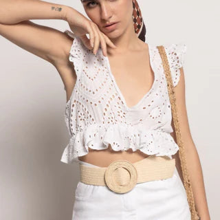Top blanc crop broderie anglaise