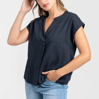 Blouse lin large courte avec pli