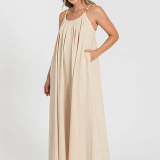 Robe longue bretelles et dos nu lin