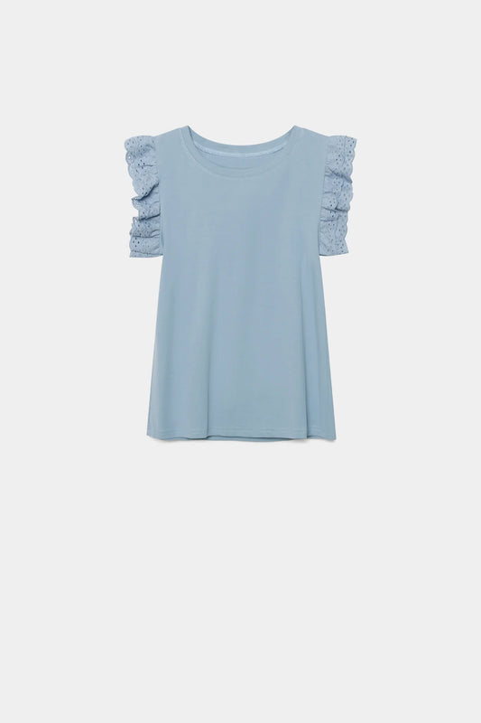 T shirt blanc ou bleu dentelles avril