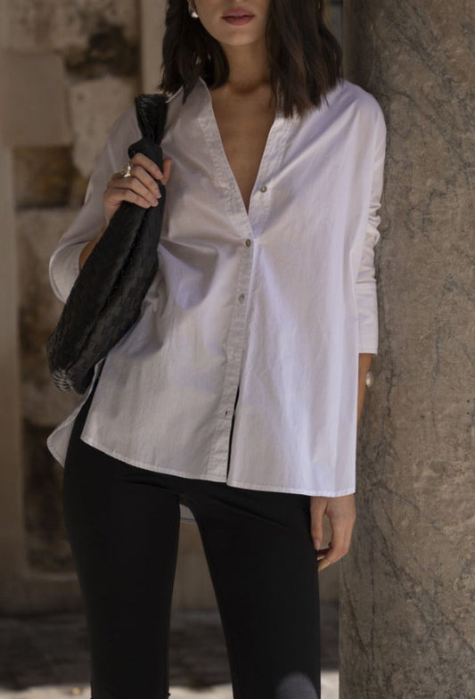 Chemise blanche popeline de coton manche 3/4 oversized