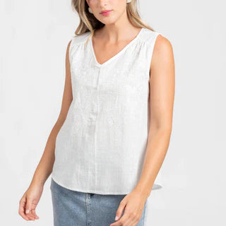 Haut sans manches coton brodé blanc ou terracotta