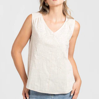 Haut sans manches coton brodé blanc ou terracotta