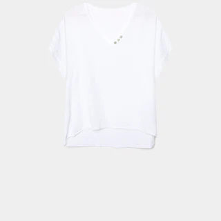 T shirt  lin boutons blanc bleu ou kaki