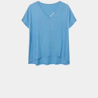 T shirt  lin boutons blanc bleu ou kaki
