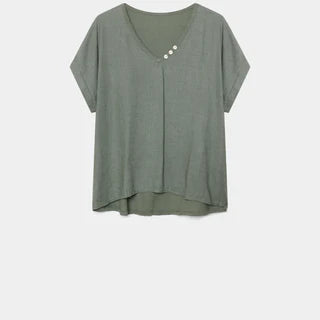 T shirt  lin boutons blanc bleu ou kaki