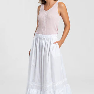 Jupe longue bohème popeline blanche et broderie