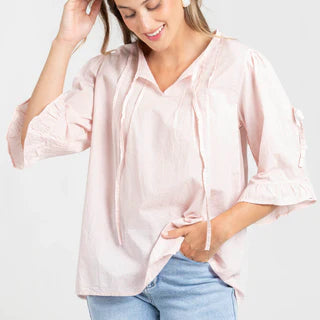 Blouse en voile de coton avec plis et manches 3/4 blanche ou rose