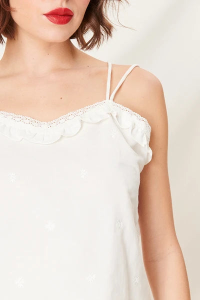 Top coton blanc blanc brodé Nath
