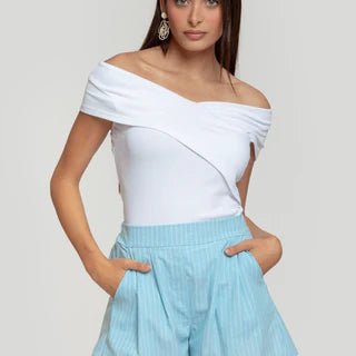 Short rayé bleu ciel