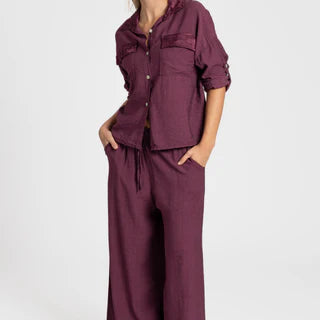 Ensemble pantalon chemise viscose noir ou bordeaux