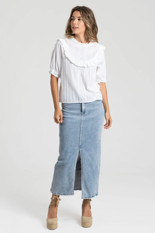 Blouse blanche volant manches courtes