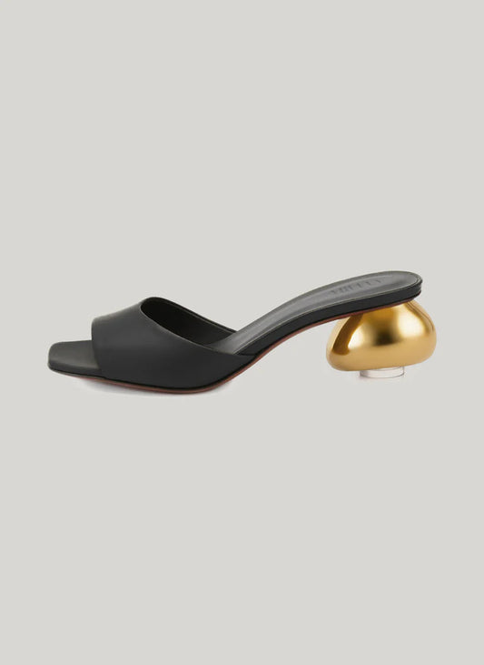 Mules cuir talon boule gold