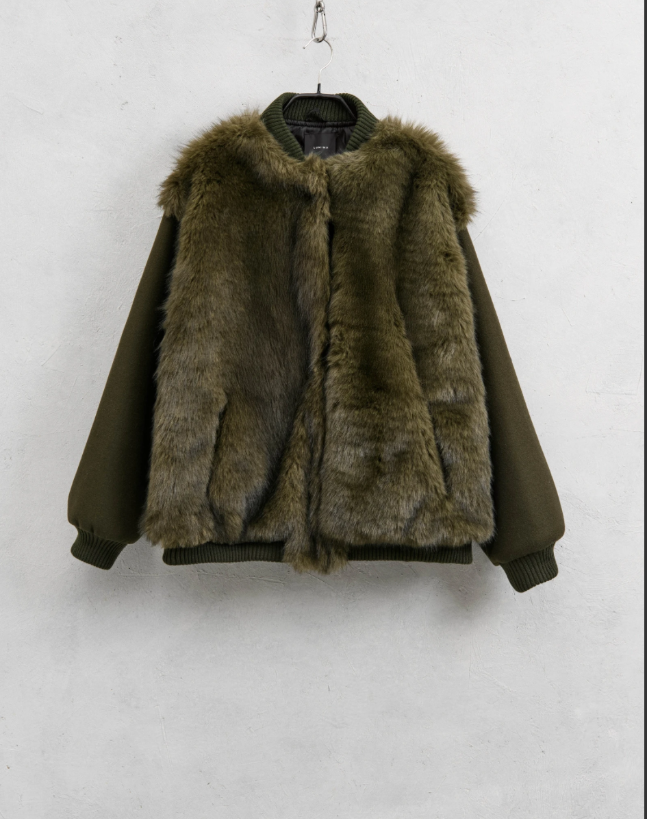 Blouson teddy et fourrure Kaki Brown ou Black