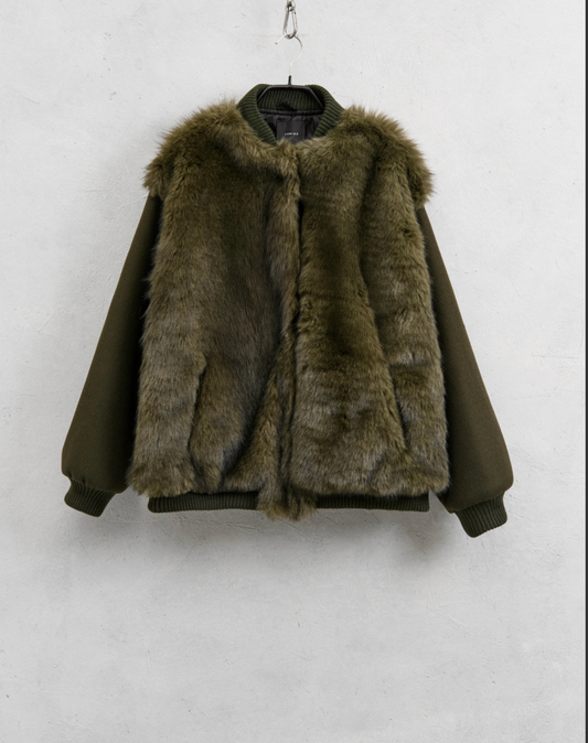Blouson teddy et fourrure Kaki Brown ou Black