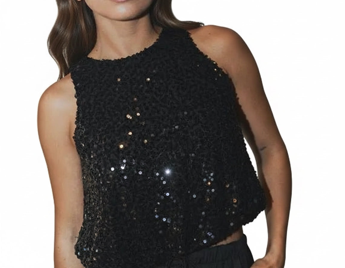 Débardeur à sequins noirs
