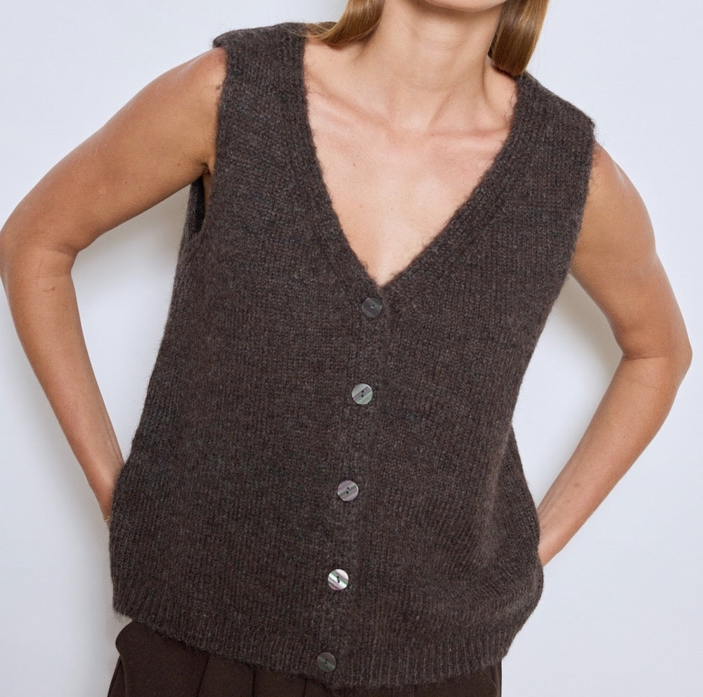 Gilet grosse maille chocolat