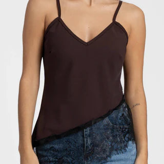 Top asymétrique dentelles bordeaux ou marron