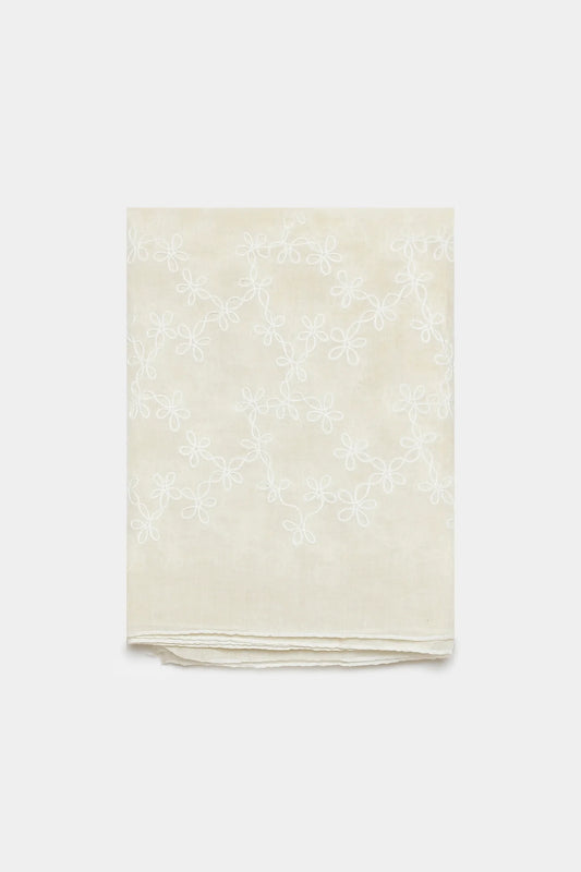 Écharpe coton brodée beige