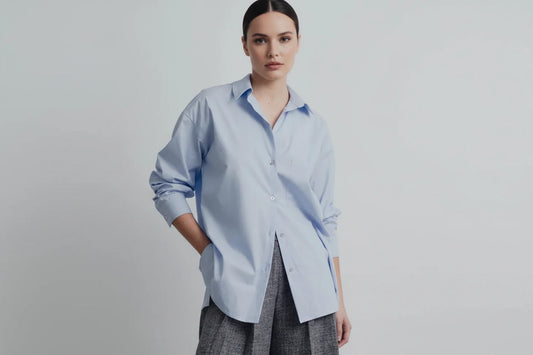 Chemise popeline bleu ciel boutons argent