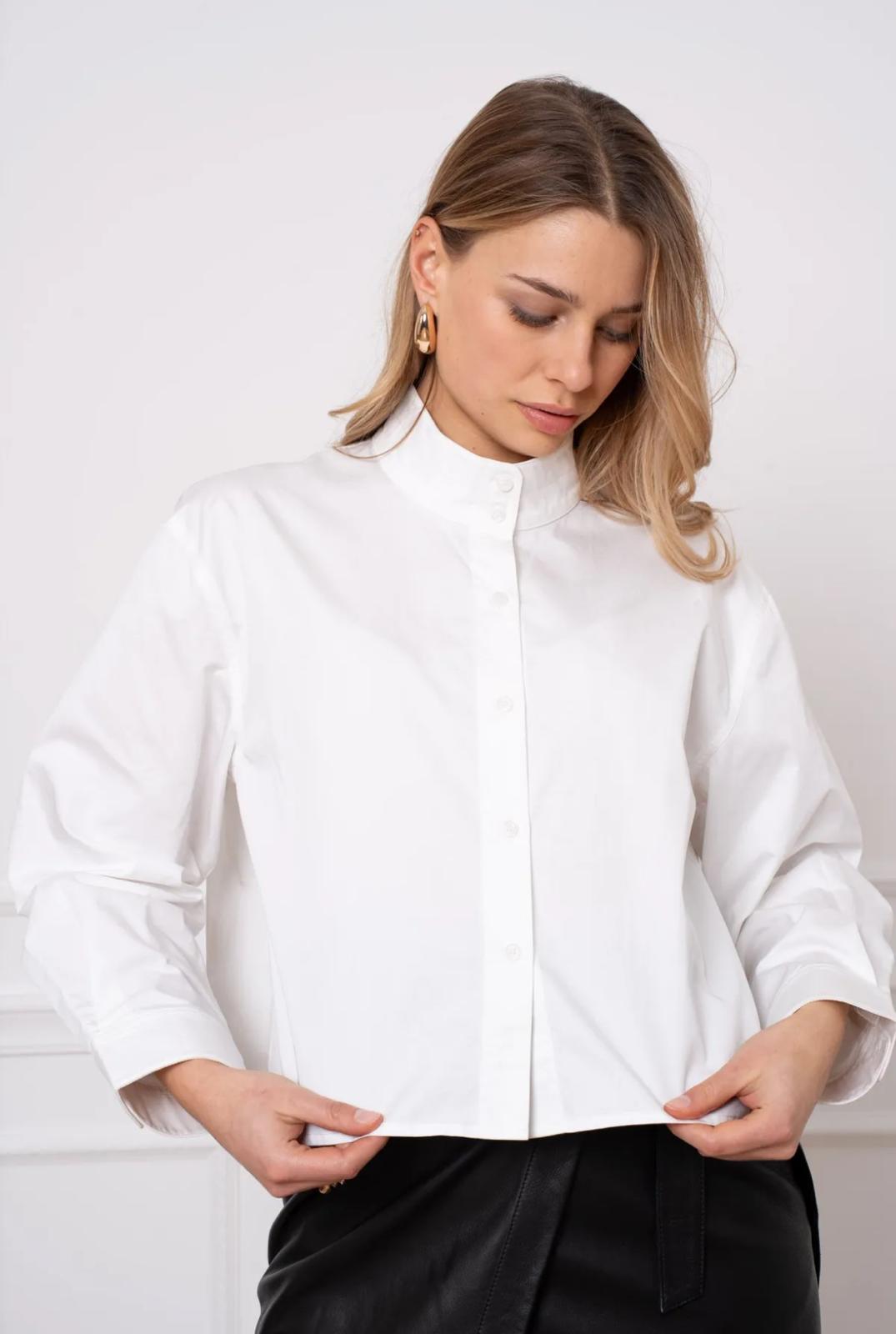 Chemise courte col Mao double boutonnage percale de coton