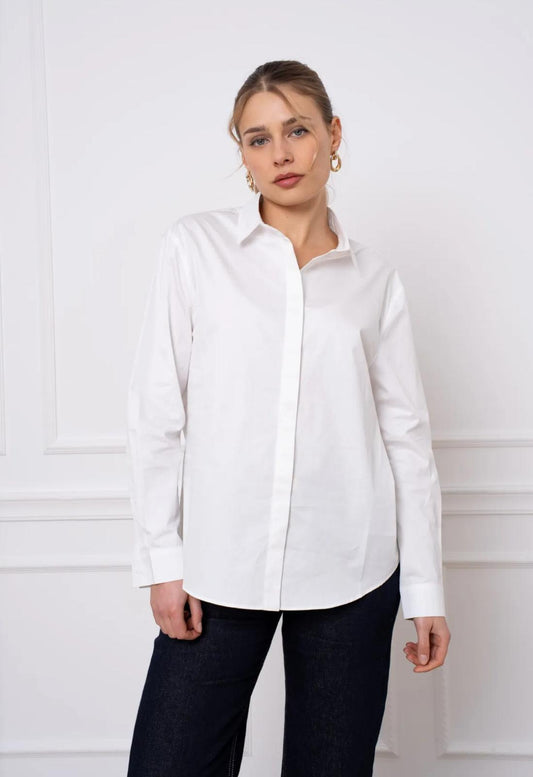 Chemise blanche boutonnage sous patte popeline de coton
